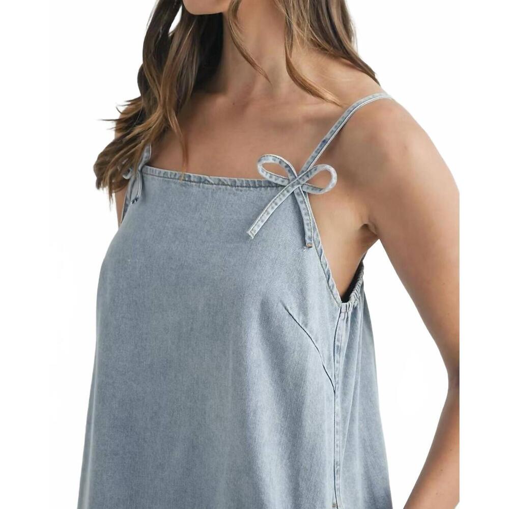 NEW MABLE cami ribbon bow detail denim mini dress in blue denim - Picture 5 of 5